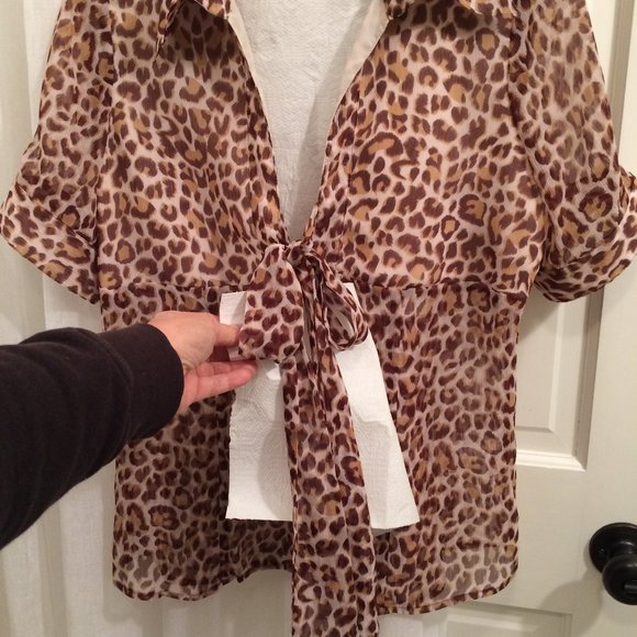 BCBG ANIMAL PRINT BOW BLOUSE, sheer chiffon - Picture 2 of 8